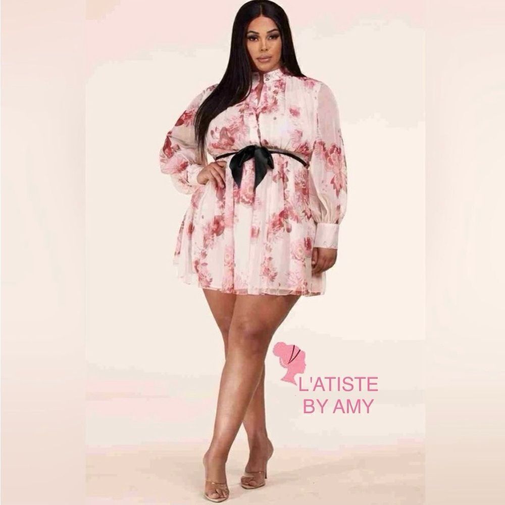 L'atise Plus Size Mini Dress Berry & Cream